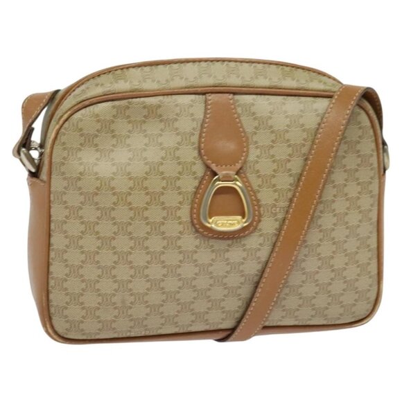 CELINE Macadam Canvas Shoulder Bag Beige Gold Auth - Picture 7 of 16
